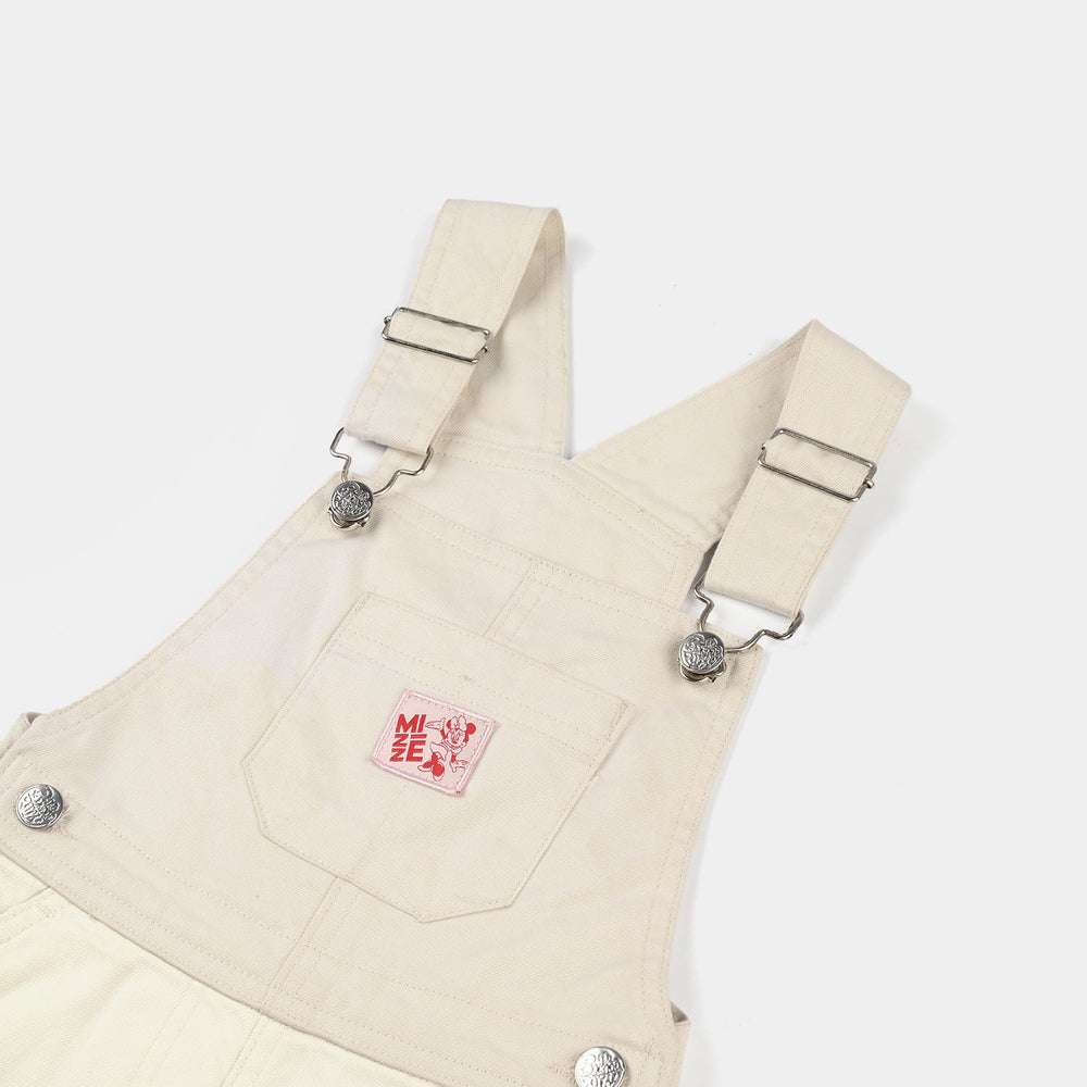 Infant Girls Cotton Twill Overall - Off White