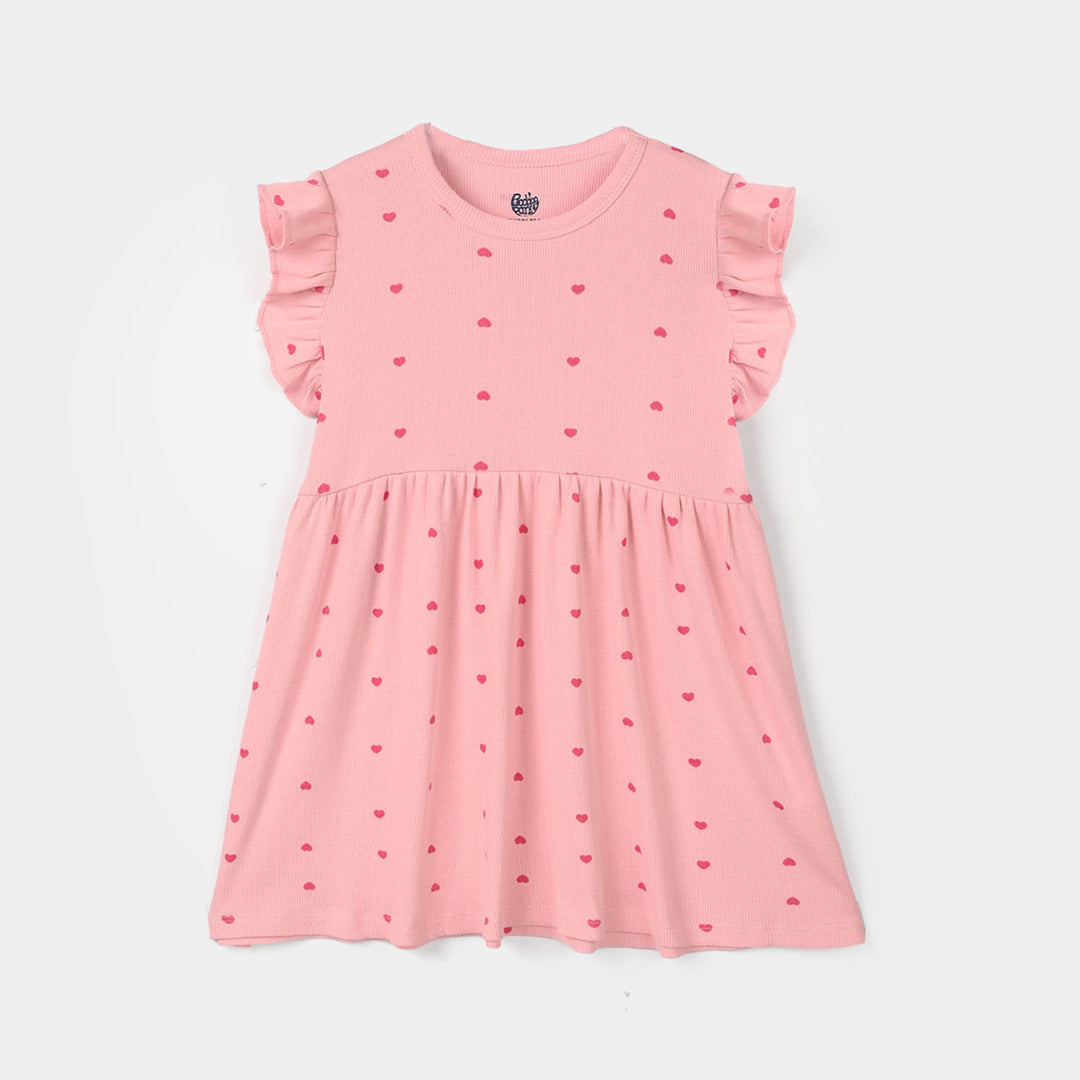 Girls 2x1 Rib Knitted Frock (Hearts) - Pink