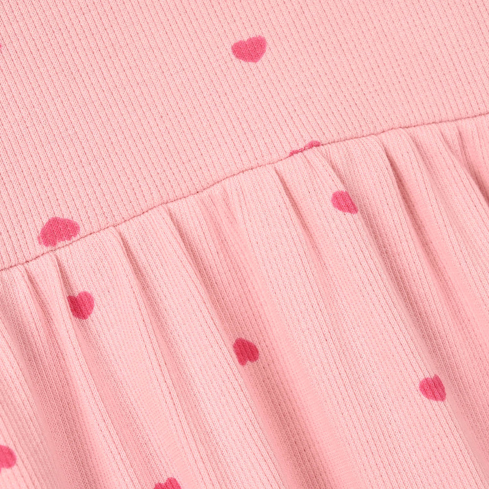 Girls 2x1 Rib Knitted Frock (Hearts) - Pink