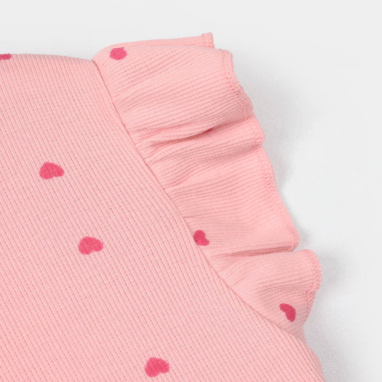 Girls 2x1 Rib Knitted Frock (Hearts) - Pink