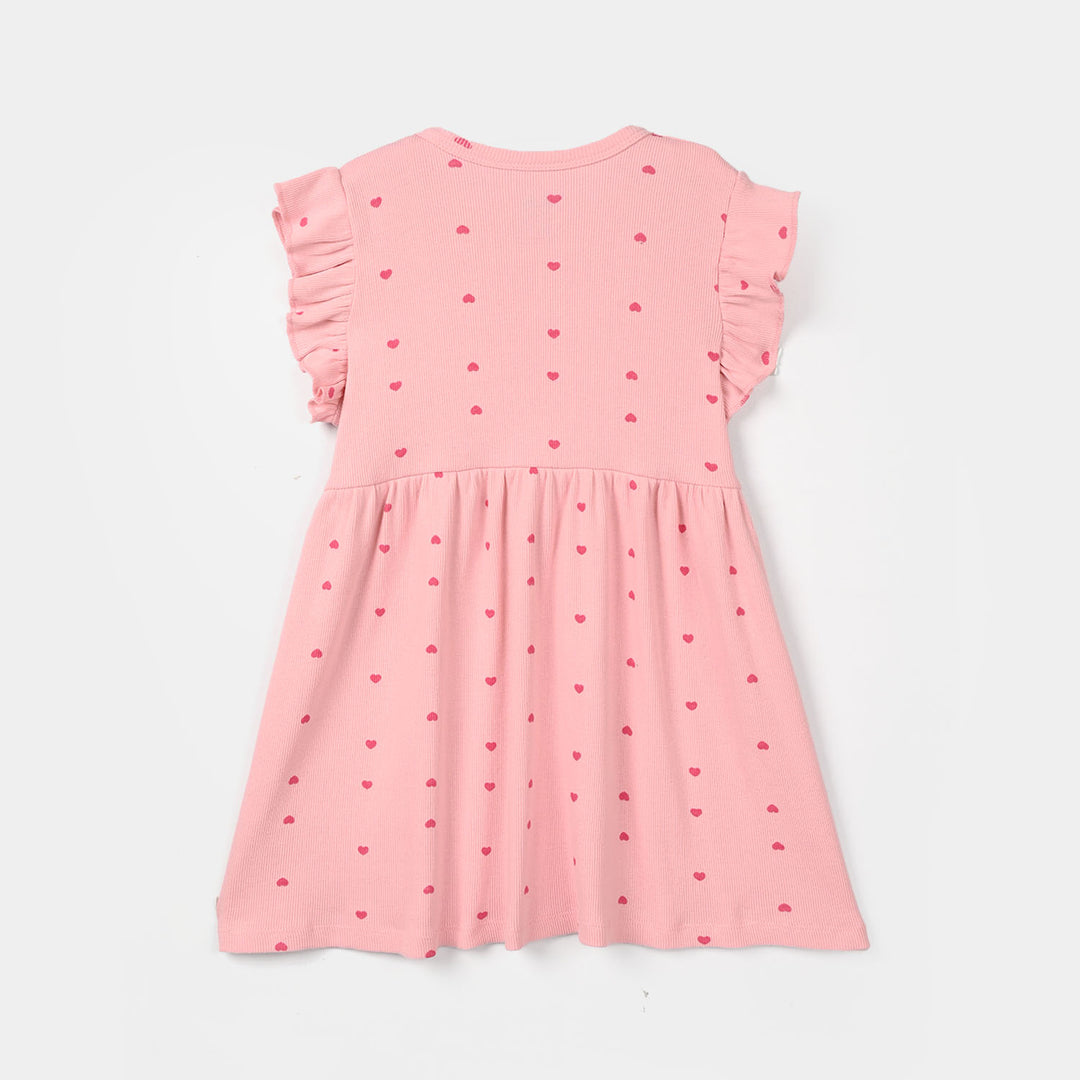 Girls 2x1 Rib Knitted Frock (Hearts) - Pink