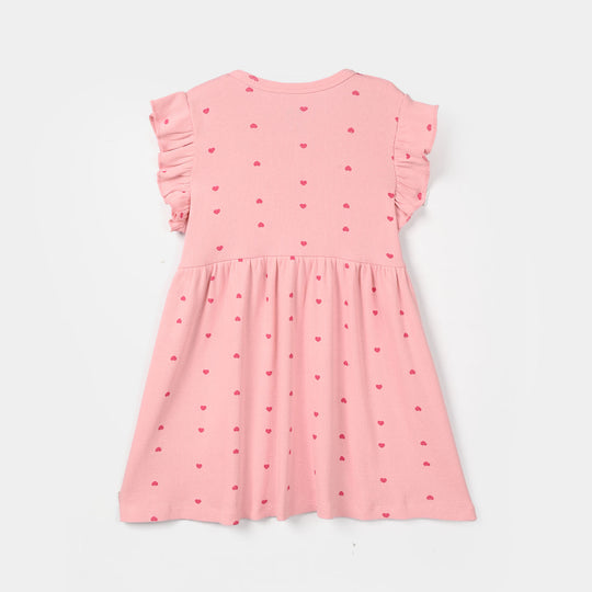 Girls 2x1 Rib Knitted Frock (Hearts) - Pink