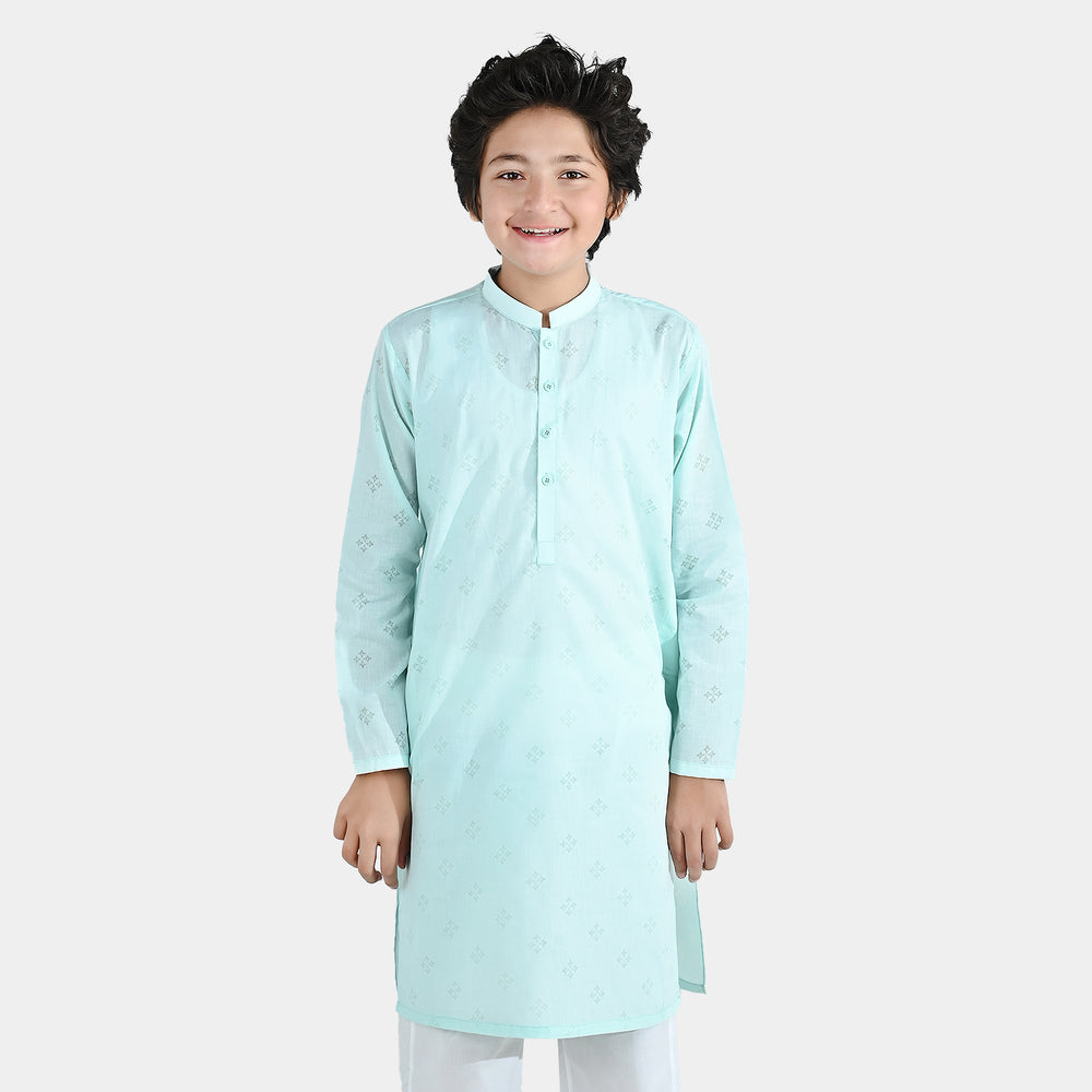 Boys Poly Viscose Basic Kurta - Aqua
