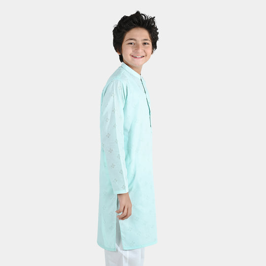 Boys Poly Viscose Basic Kurta - Aqua