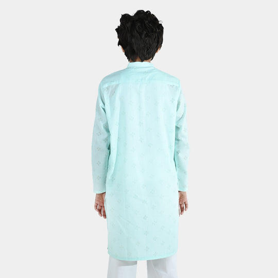 Boys Poly Viscose Basic Kurta - Aqua