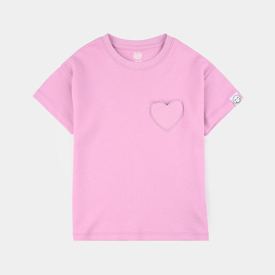 Girls Cotton Interlock 2-Piece Suit (Smiley Face) - Pink