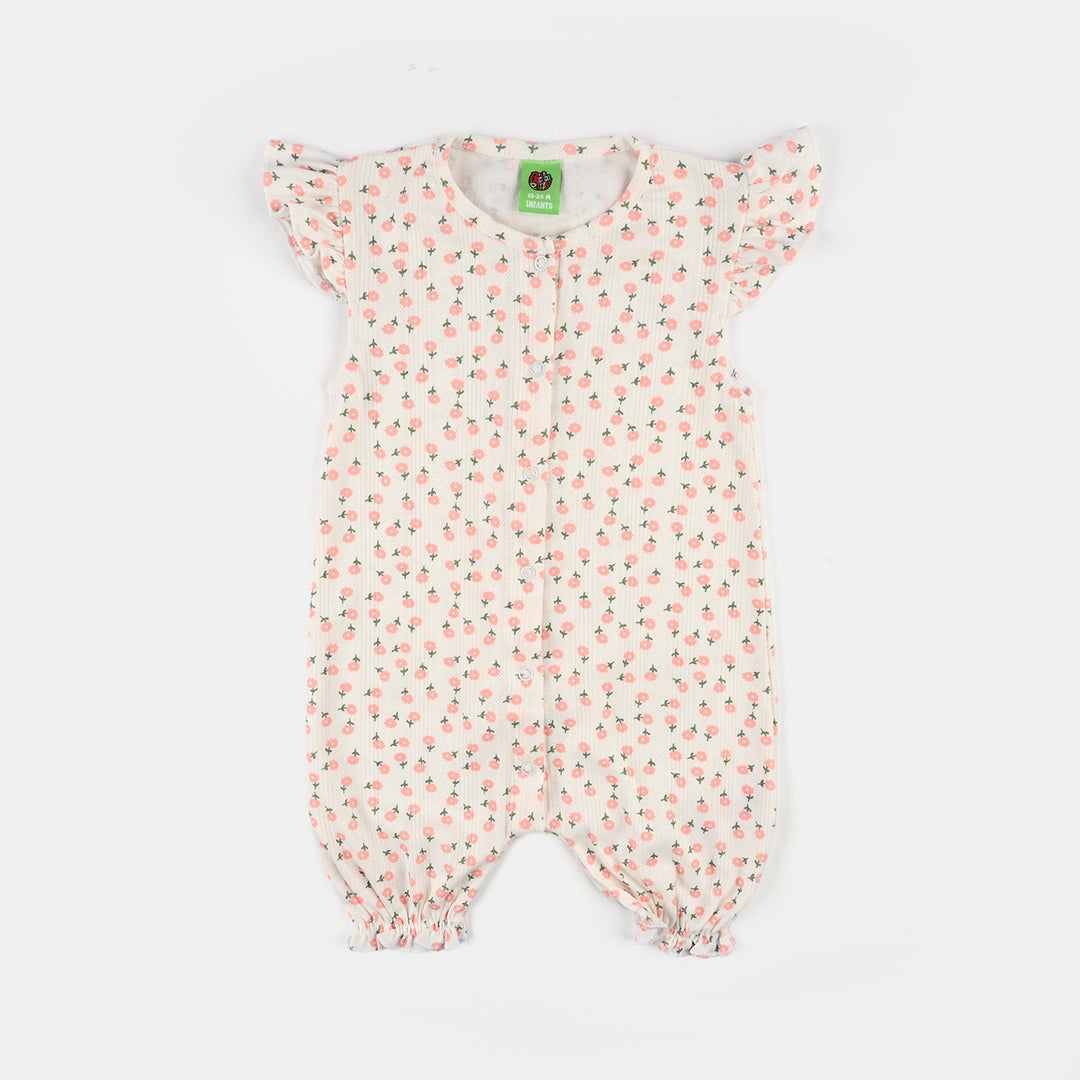 Infant Girls Cotton Interlock Knitted Romper (Soft Petal) - White