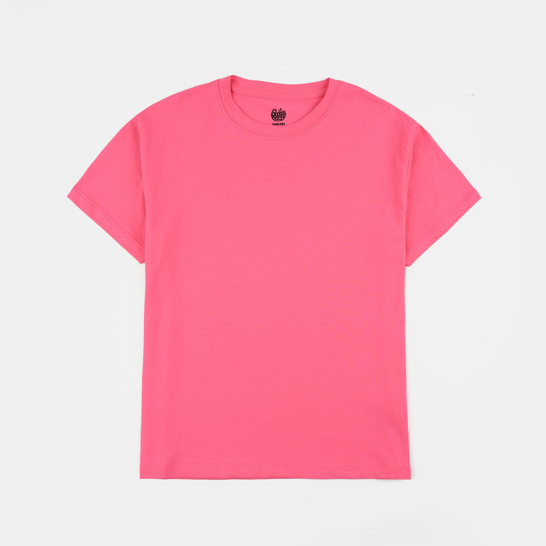 Girl's  Lycra Jersey Basic T-Shirt - Hot Pink