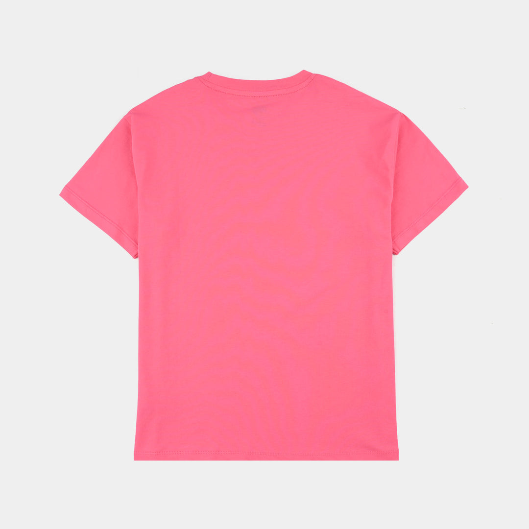 Girl's  Lycra Jersey Basic T-Shirt - Hot Pink