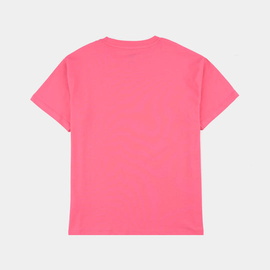 Girl's  Lycra Jersey Basic T-Shirt - Hot Pink