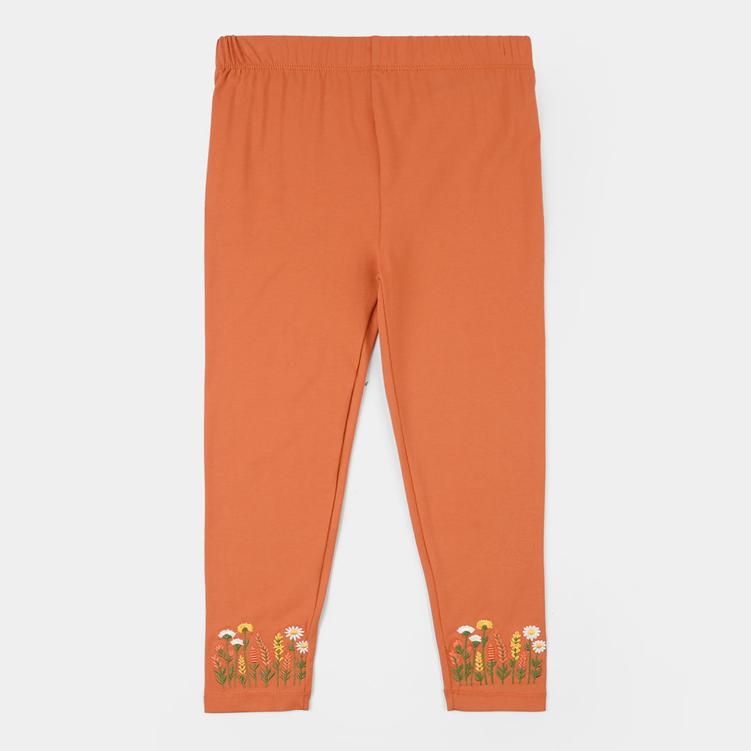 Girls Lycra Jersey Embroidered Tights (Gardenia) - Mustard