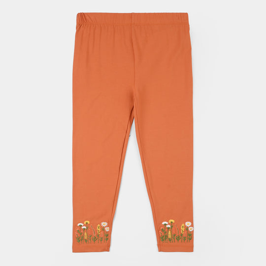 Girls Lycra Jersey Embroidered Tights (Gardenia) - Mustard
