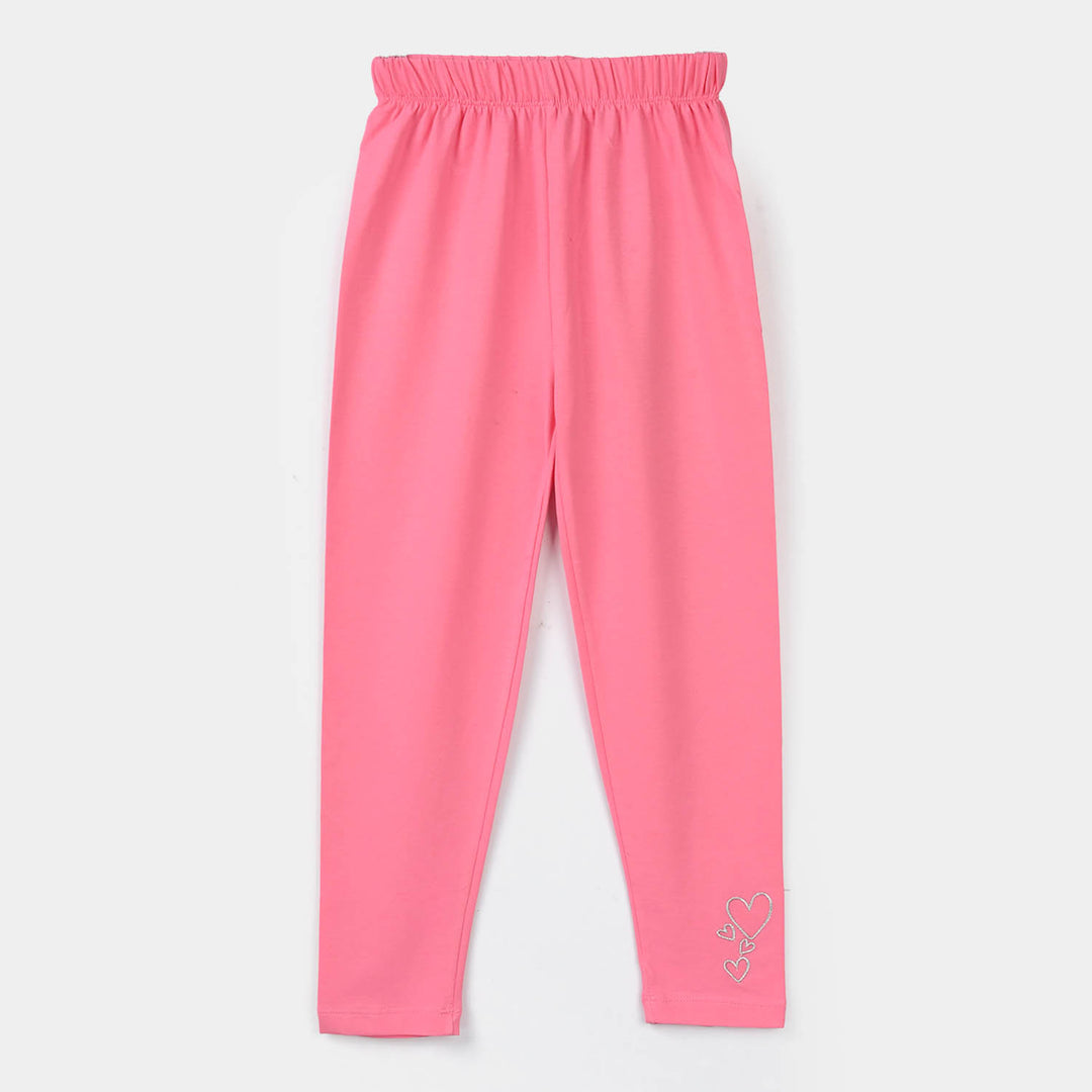 Girls Lycra Jersey Tights (Pink Silver Heart) – Pink