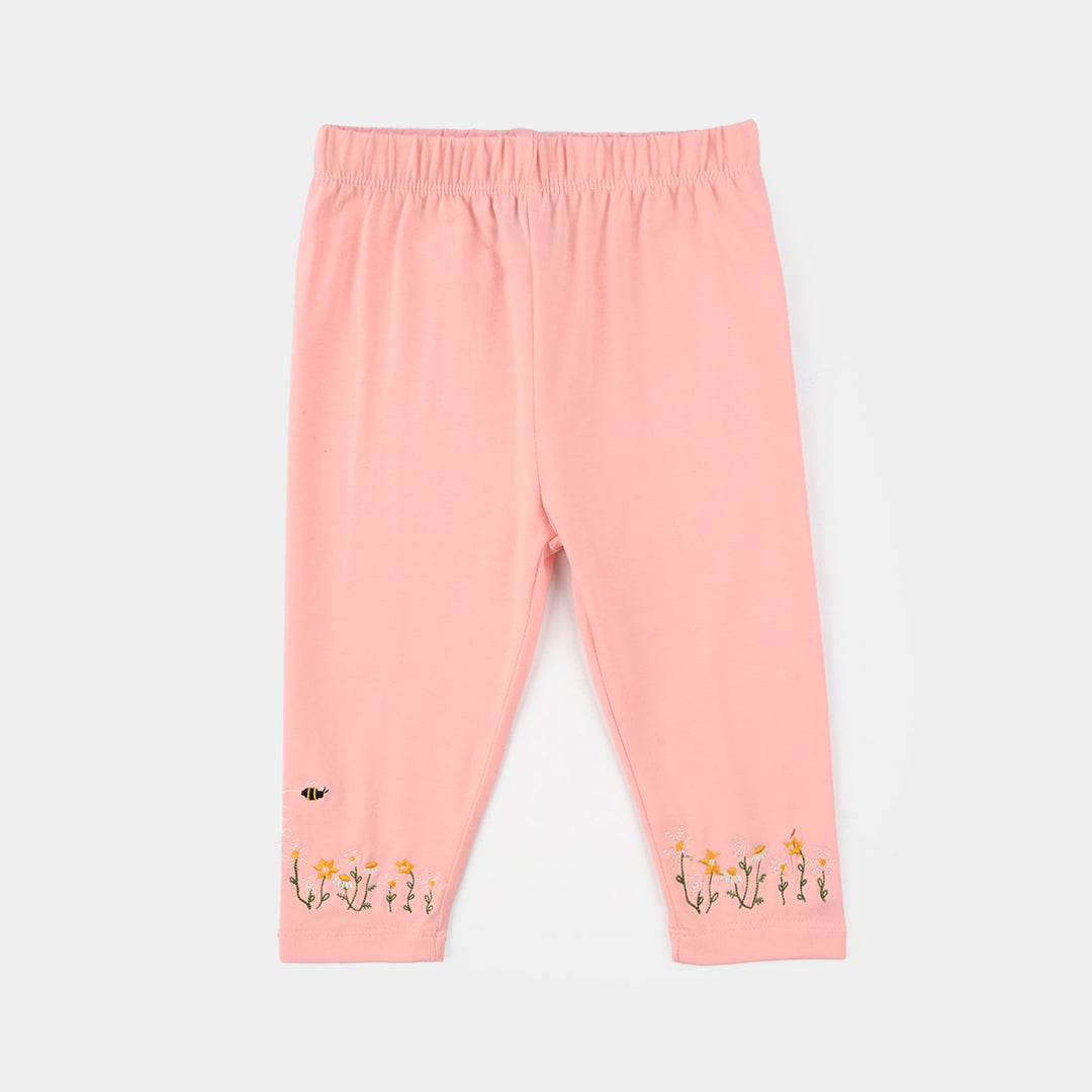 Infant Girls Lycra Jersey Embroidered Tights (Bee) - Pink