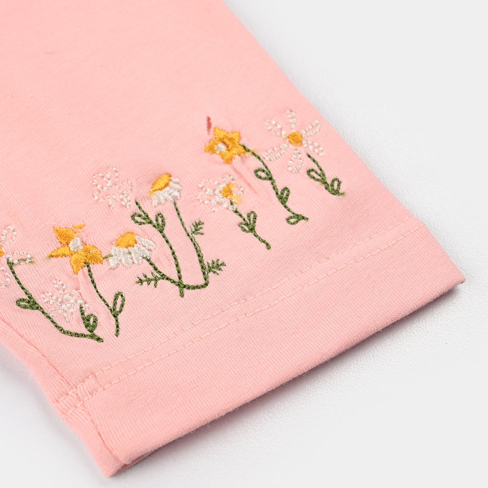 Infant Girls Lycra Jersey Embroidered Tights (Bee) - Pink
