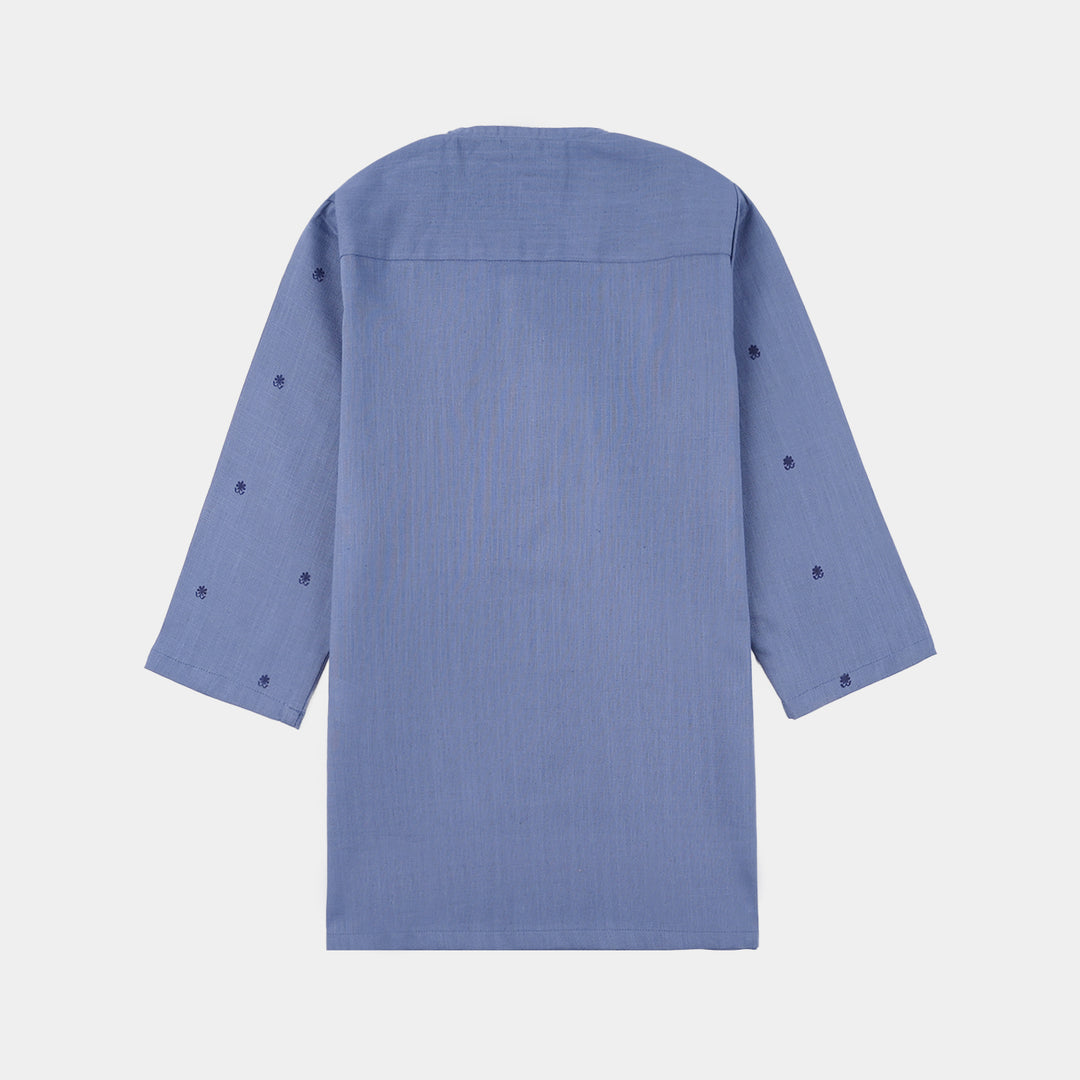 Infant Boys Cotton Slub Printed Kurta (Metallic) - Blue