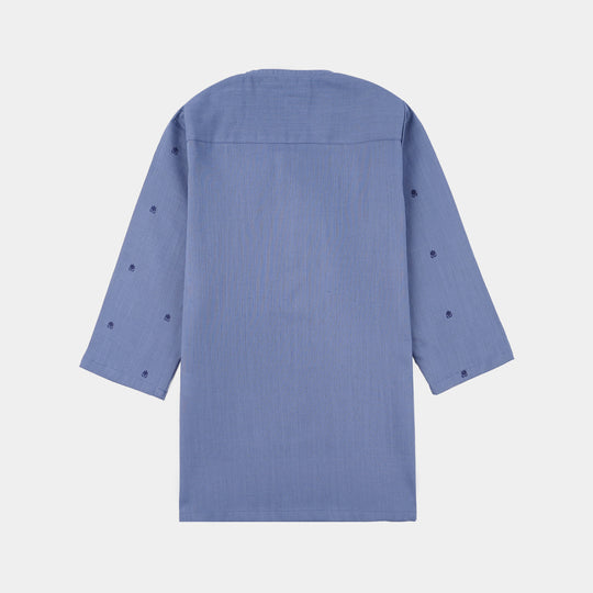 Infant Boys Cotton Slub Printed Kurta (Metallic) - Blue