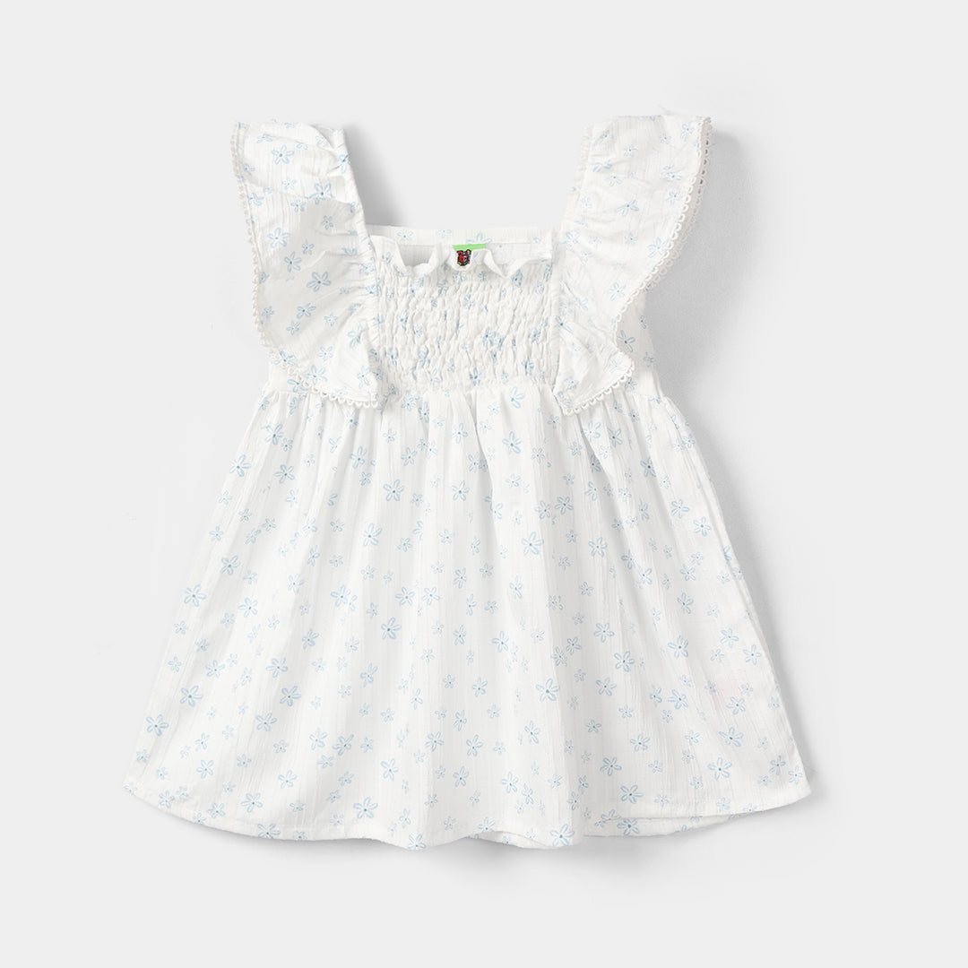 Infant Girls Poly Crinkle Casual Frock (Birdy) - White