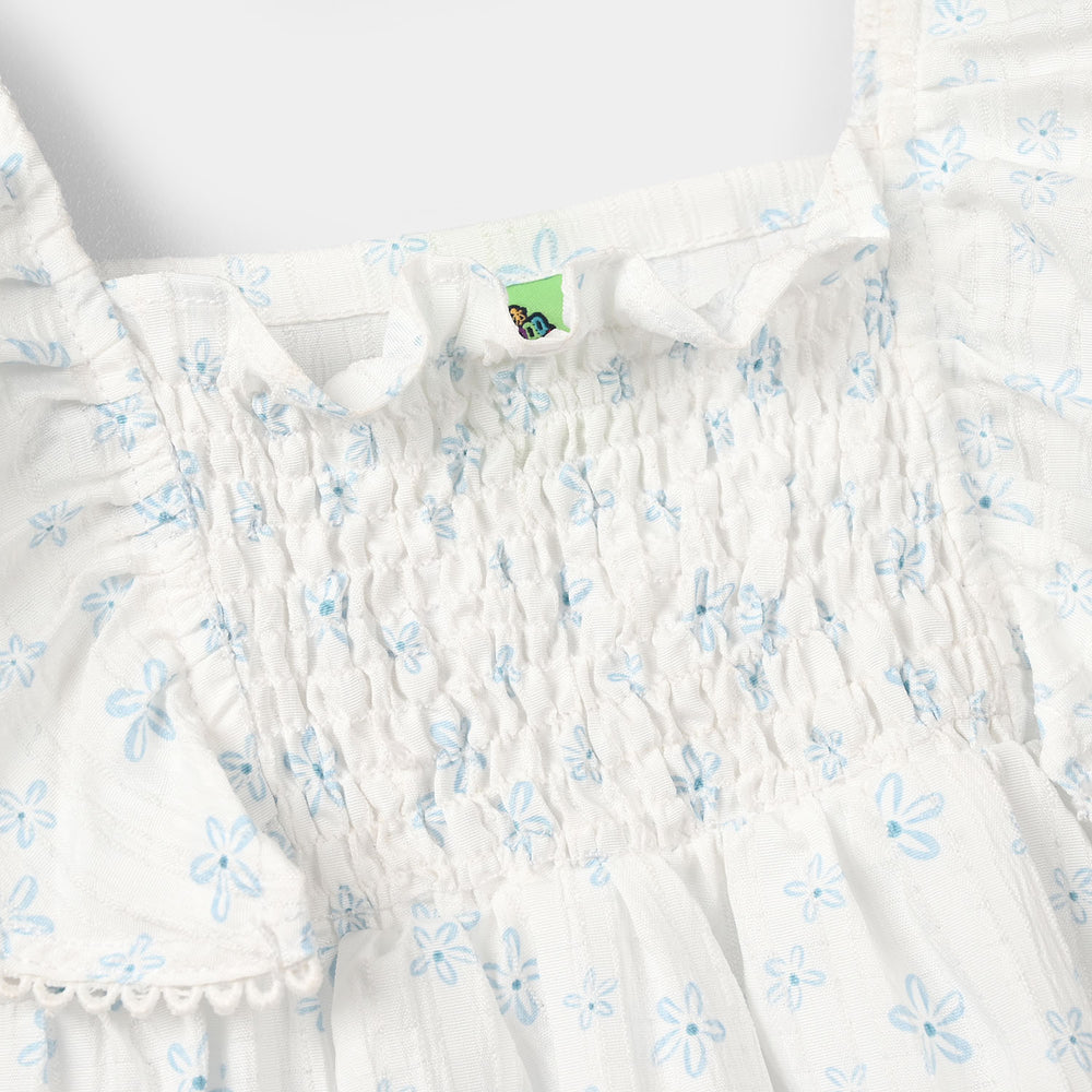 Infant Girls Poly Crinkle Casual Frock (Birdy) - White