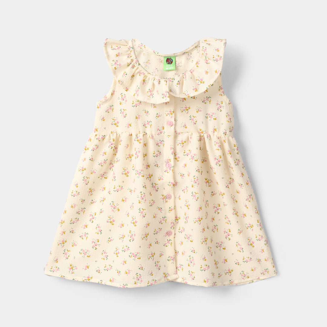 Infant Girls Poly Crinkle Casual Frock - Off White