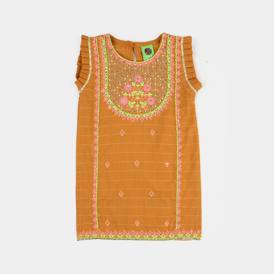 Infant Girls Embroidered Dobby 2Pcs - Mustard