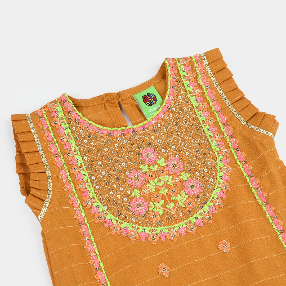 Infant Girls Embroidered Dobby 2Pcs - Mustard