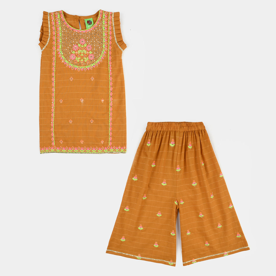 Infant Girls Embroidered Dobby 2Pcs - Mustard