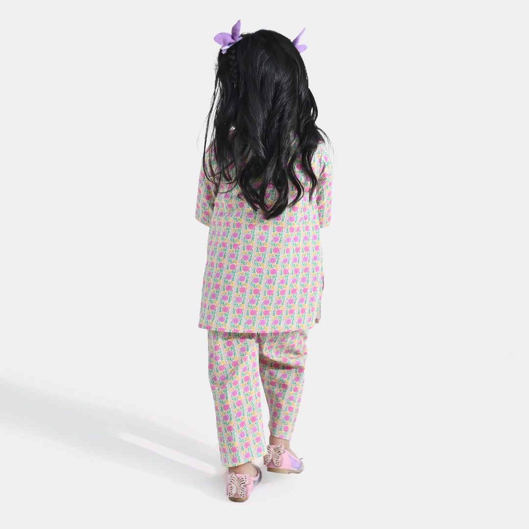 Infant Girls Cotton Printed 2-Piece Set (Rose) - Multi