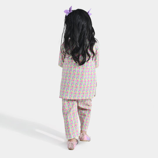 Infant Girls Cotton Printed 2-Piece Set (Rose) - Multi