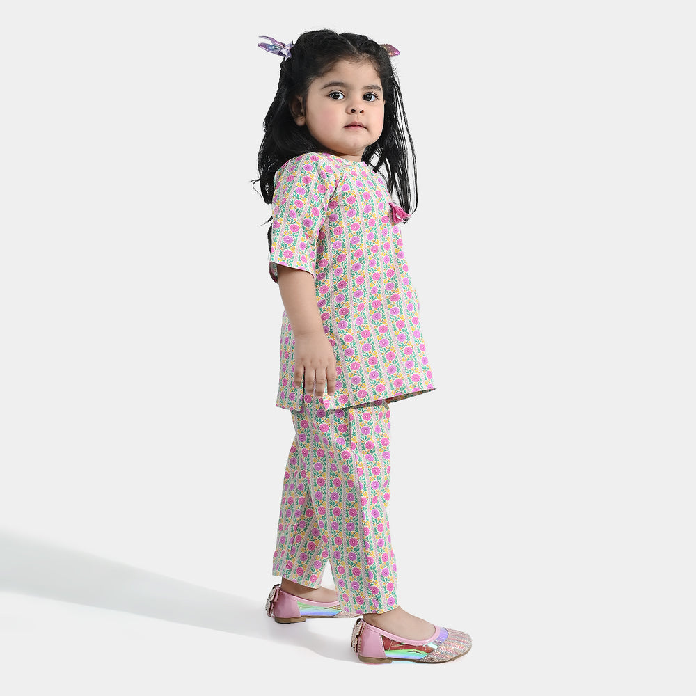 Infant Girls Cotton Printed 2-Piece Set (Rose) - Multi
