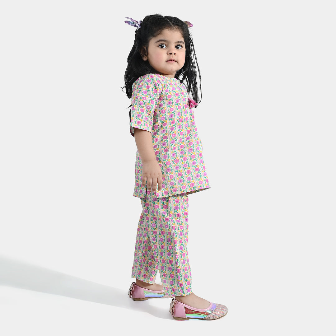 Infant Girls Cotton Printed 2-Piece Set (Rose) - Multi