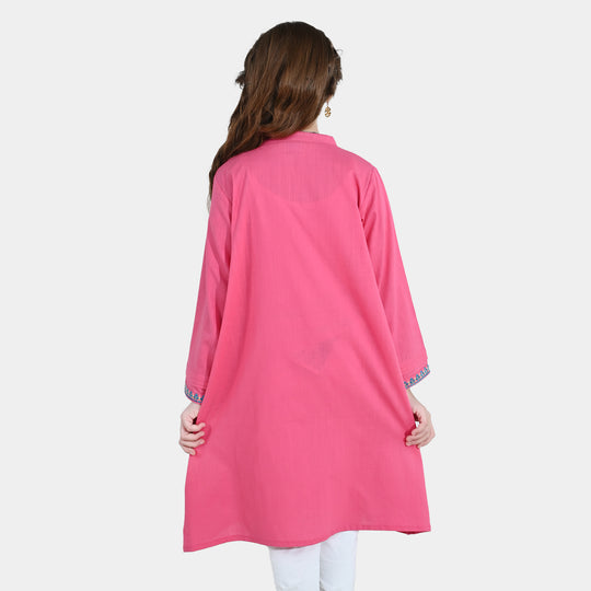 Girls Cotton Slub Embroidered Kurti Sapno ki Rani - Rose Pink