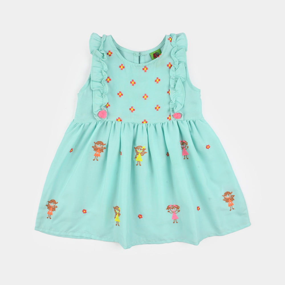 Infant Girls Poly Cambric Embroidered 2Pcs Suit (Pappu Doll) - Mint Green