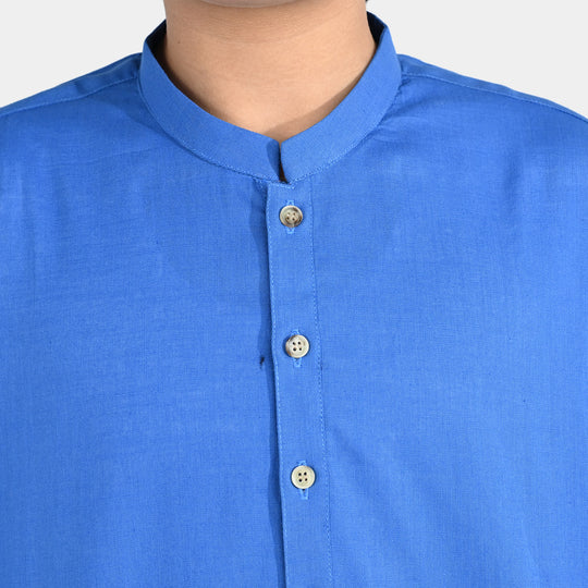 Boys Cotton Slub Basic Kurta - Blue