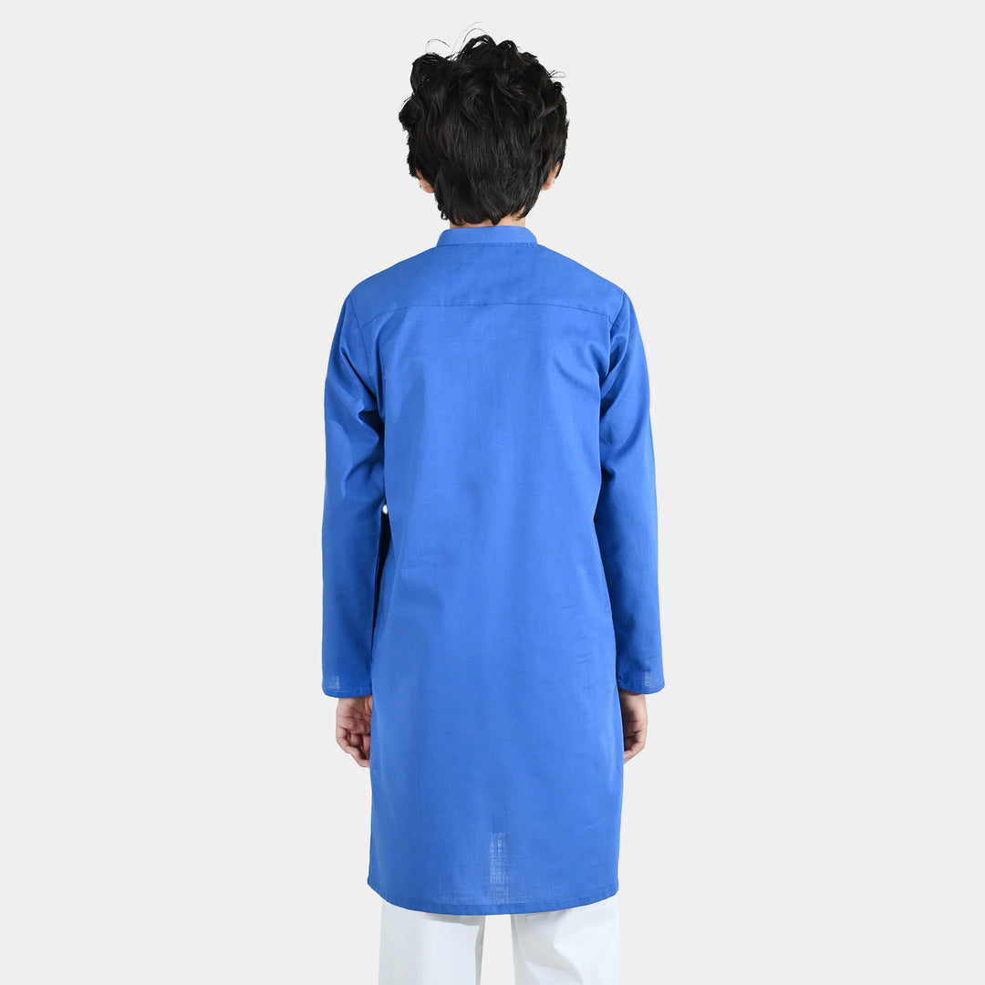 Boys Cotton Slub Basic Kurta - Blue