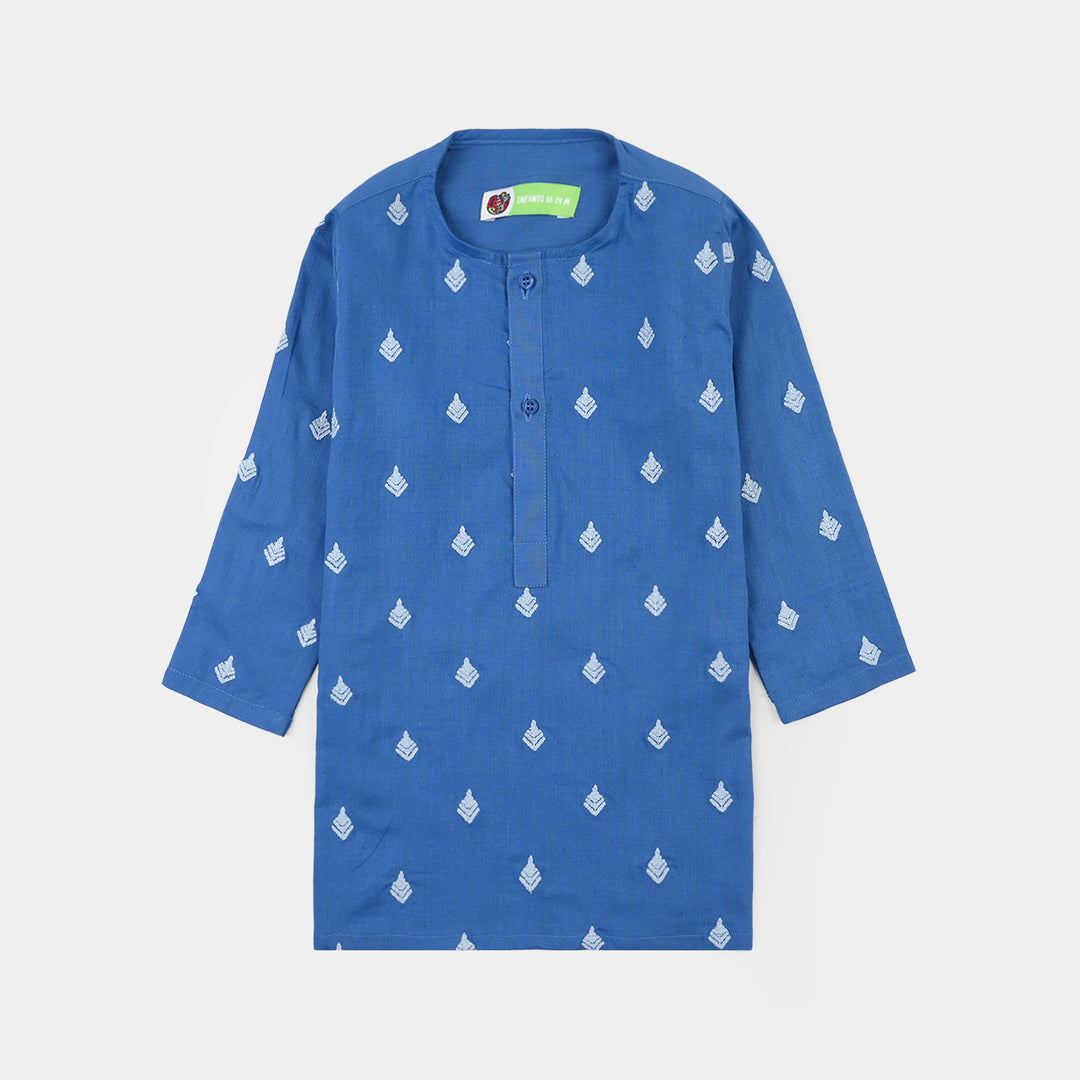 Infant Boys Cotton Slub Embroidered Kurta (Breeze) - Blue