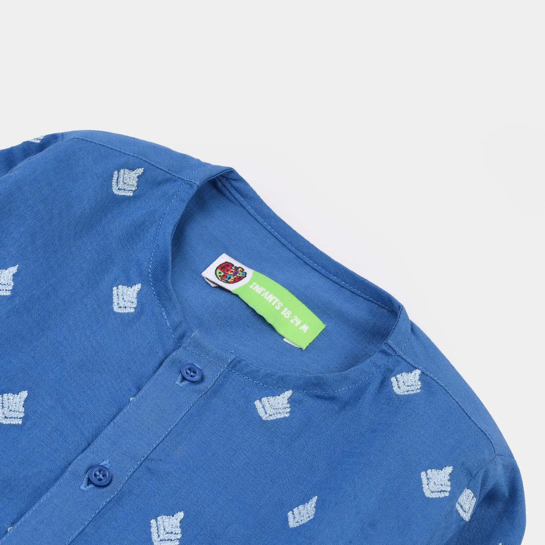 Infant Boys Cotton Slub Embroidered Kurta (Breeze) - Blue
