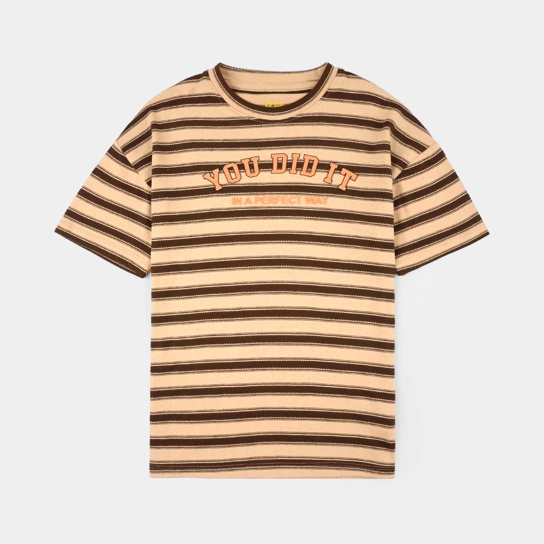 Boys Jacquard T-Shirt (You Can Do It) - Brown