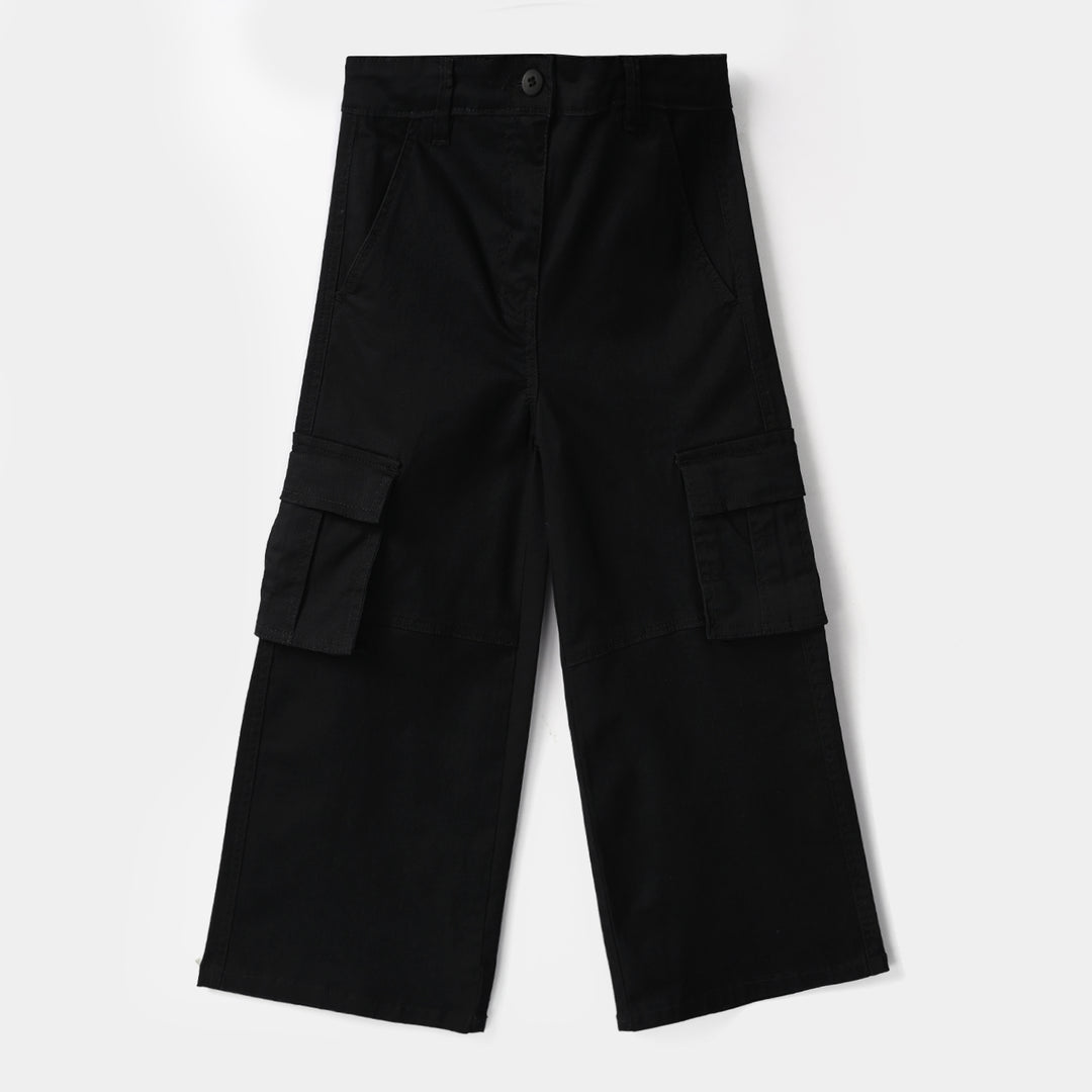 Girls Cotton Twill Pants Seam - Black