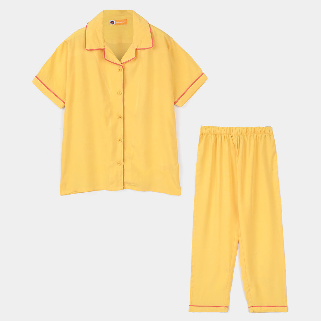 Girls Viscose Night Suit - Yellow