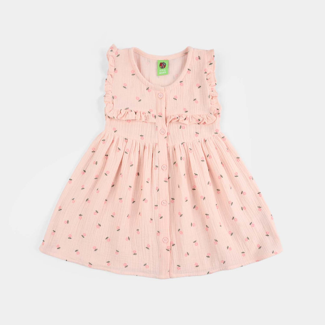 Infant Girls Cotton Casual Frock (Star) - Pink