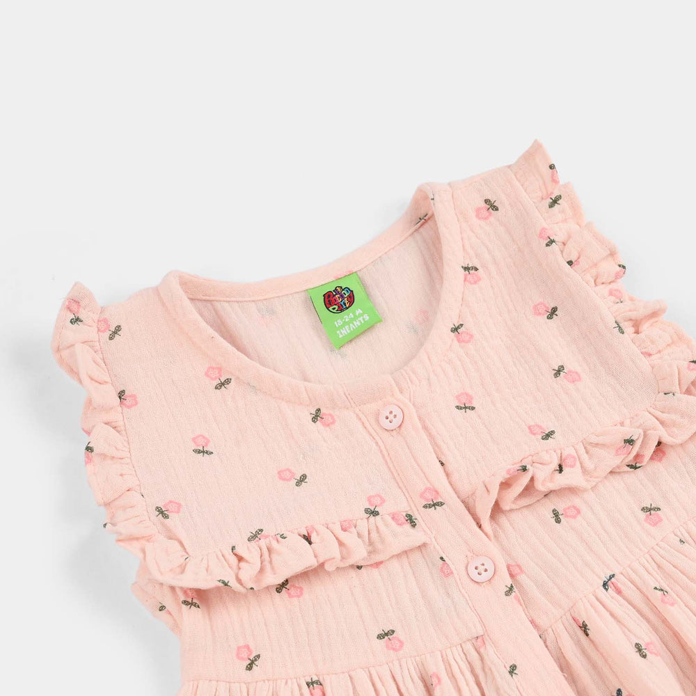 Infant Girls Cotton Casual Frock (Star) - Pink