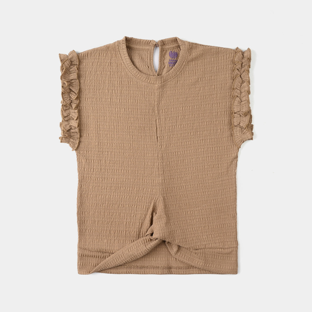 Girls Crinkle T-Shirt (Brown Knot) – Brown