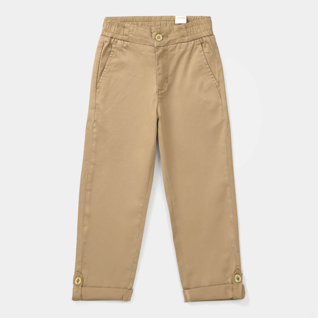 Boys Cotton Twill Pant (Roll Up) – Brown