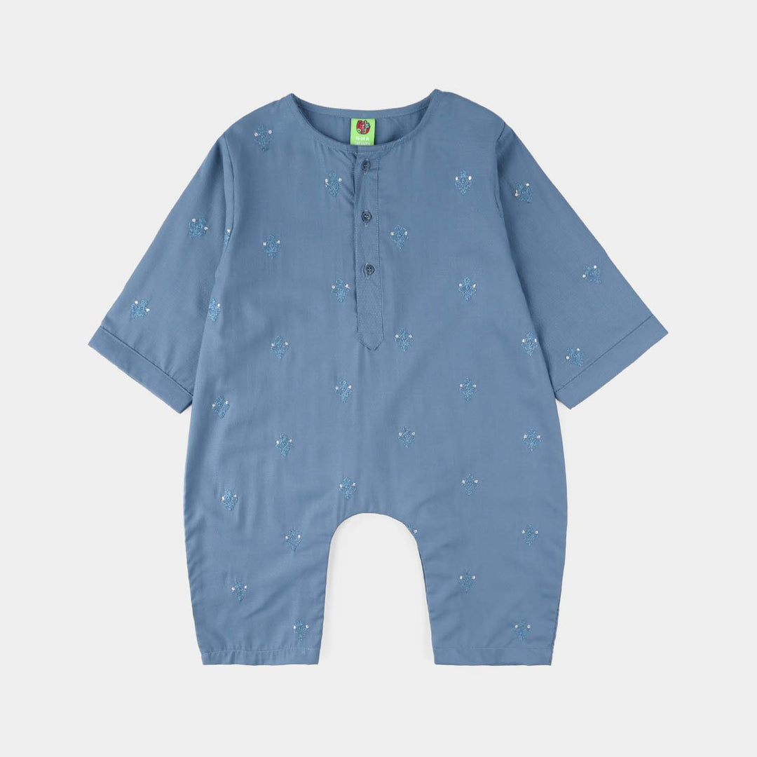 Infant Boys Poly Viscose Woven Romper - Blue Hues/Blue