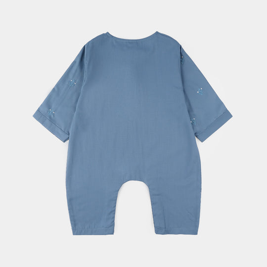 Infant Boys Poly Viscose Woven Romper - Blue Hues/Blue