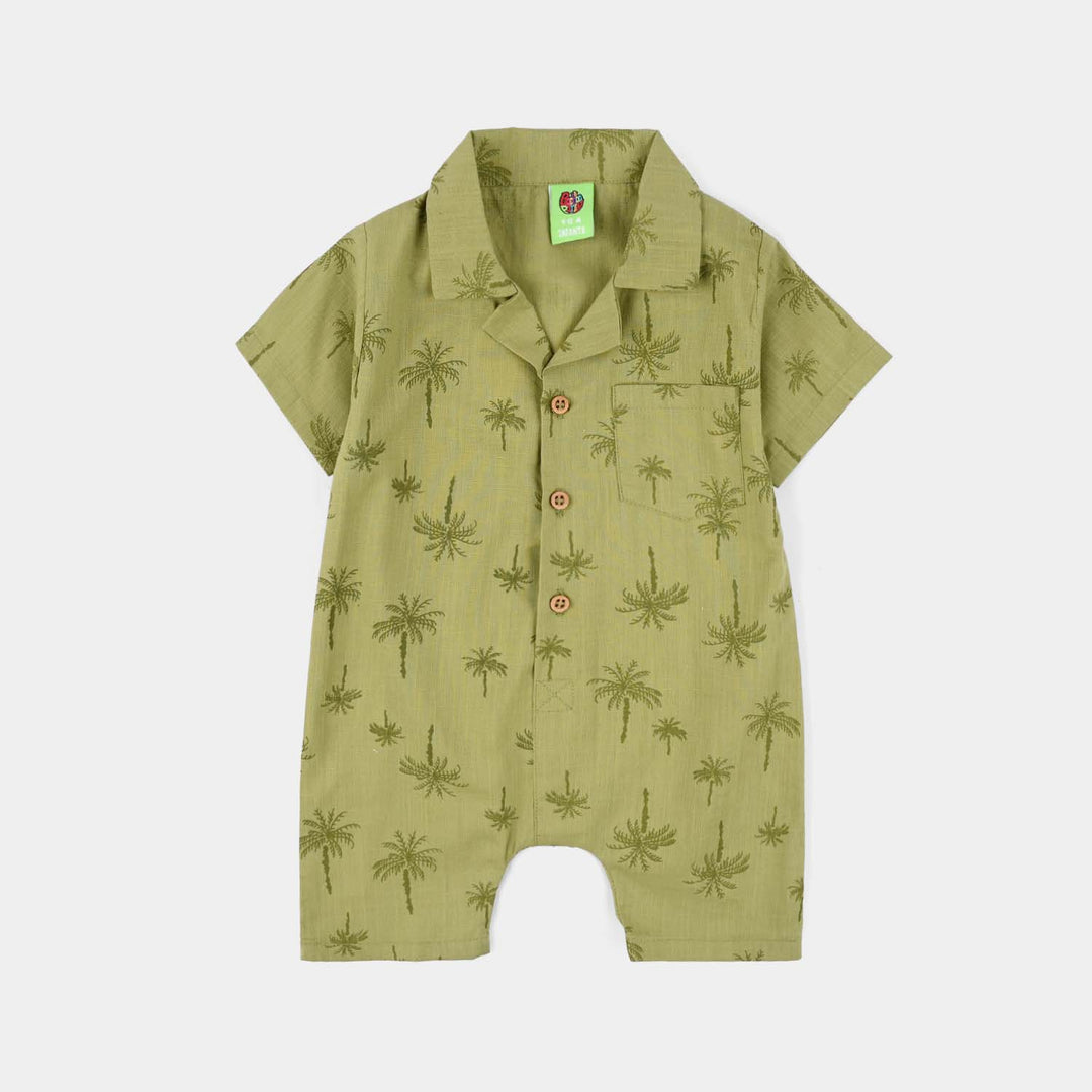 Infant Boys Cotton Slub Woven Romper (Palm Trees) - Green