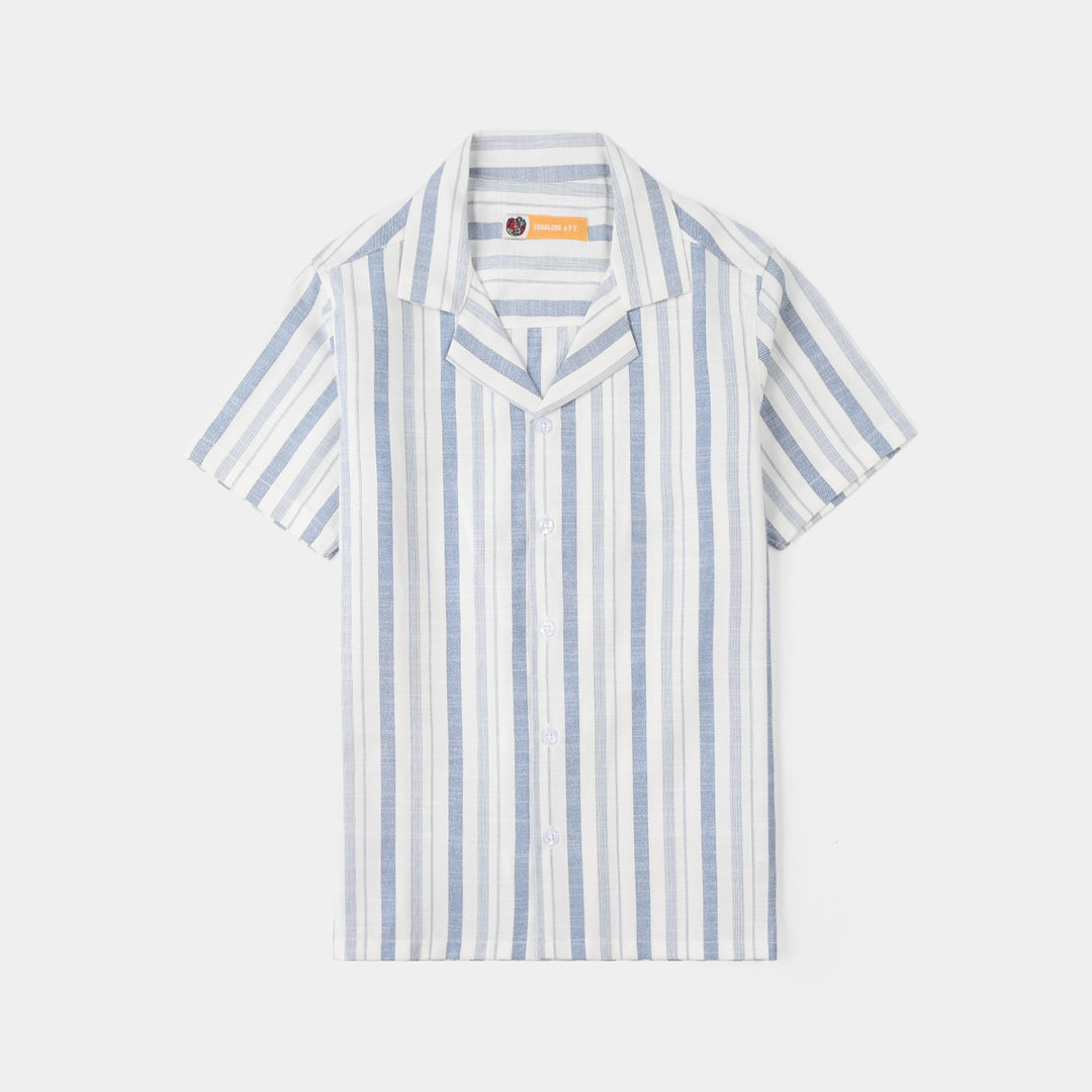 Teens Boys Yarn Dyed Shirt (Surf Club) - Blue Stripe