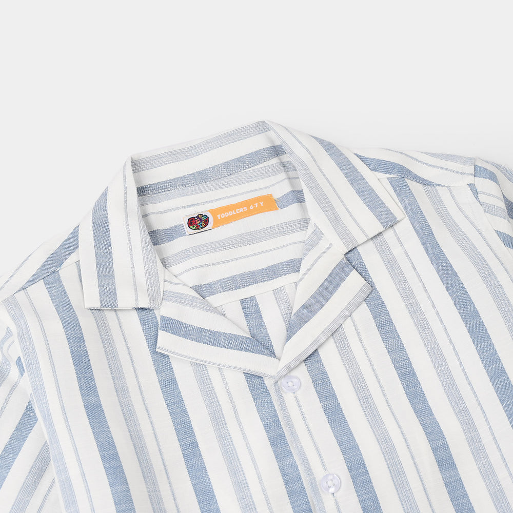 Teens Boys Yarn Dyed Shirt (Surf Club) - Blue Stripe