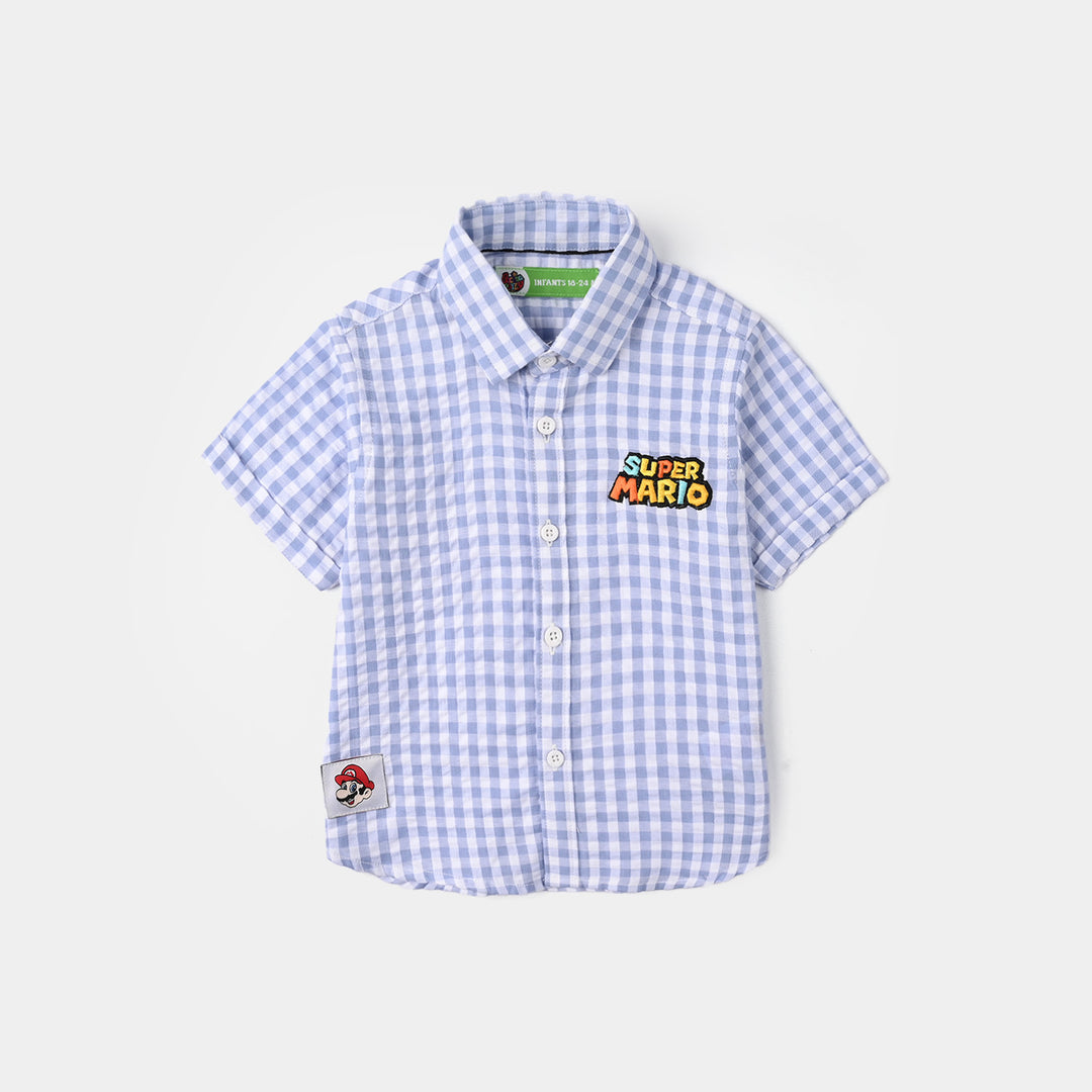 Infant Boys Yarn Dyed Checkered Shirt (Character) - Blue